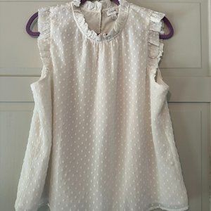 JCrew Ivory Sleeveless ruffleneck top with clip dots